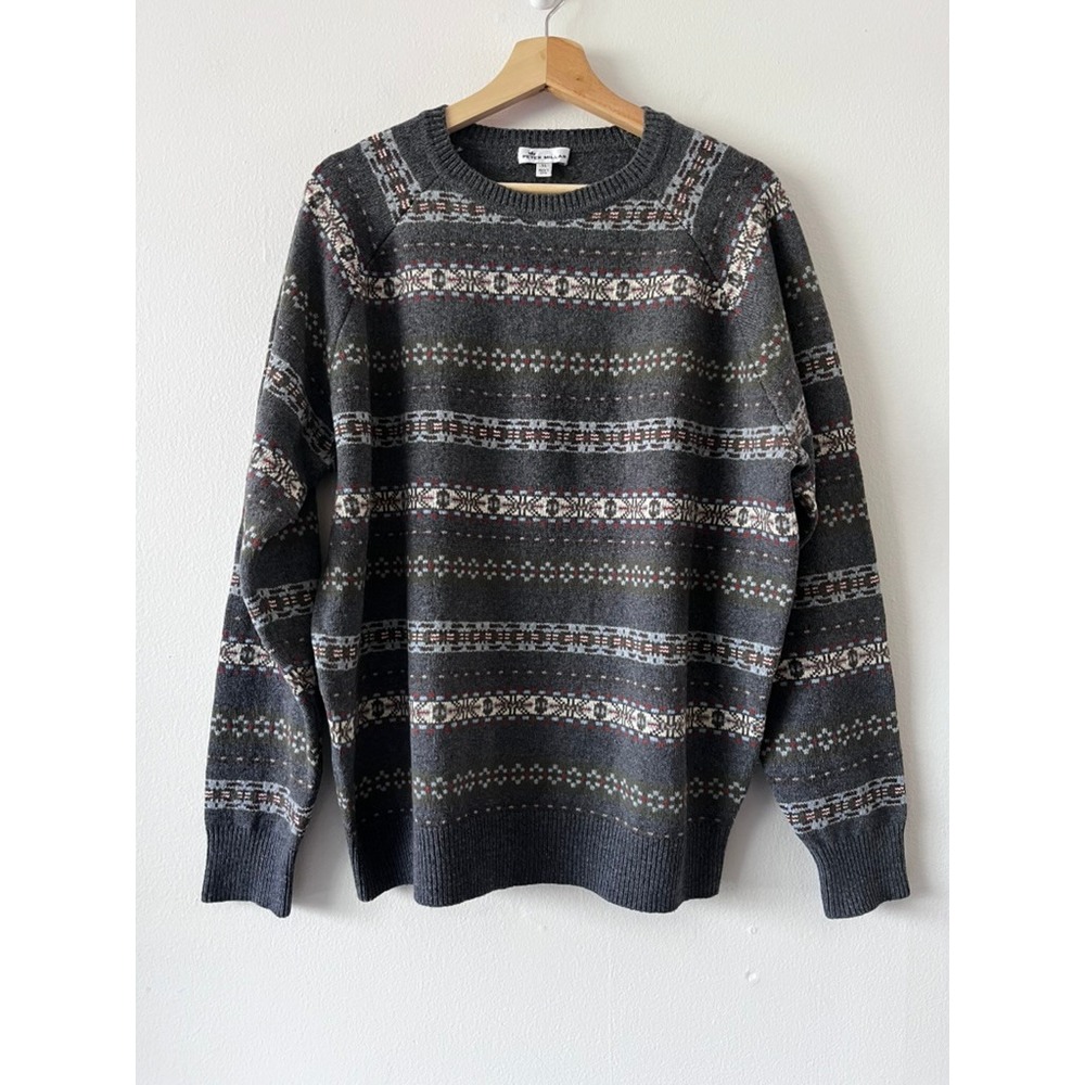 Peter Millar Mountainside Fair Isle Crew Neck Wool Blend Sweater Gray size XL - Picture 3 of 14